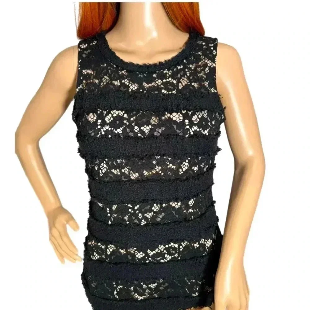 J. CREW Womens Textured Lace Overlay Top Size XS Black Sleeveless Blouse Shirt